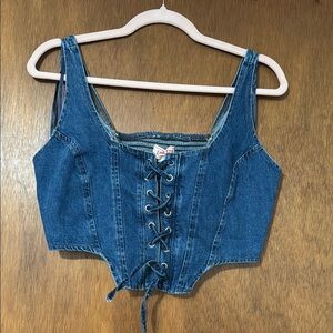Blue Sleeveless Bustier Crop Tank Top